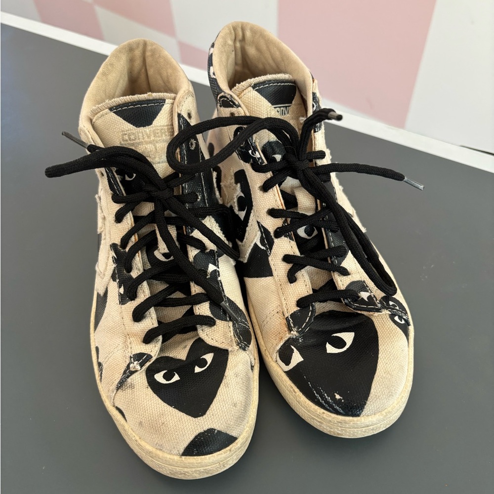 Comme des Garcons PLAY x Converse Beige and Black High-Top Canvas Sneakers